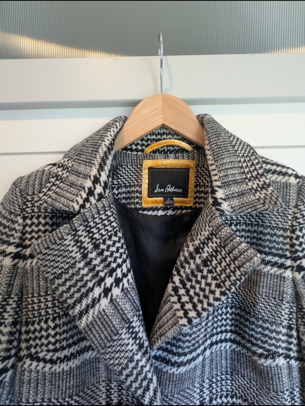 Sam Edelman Wool Blend Peacoat Houndstooth Size Small Black White Grey - Picture 3 of 14